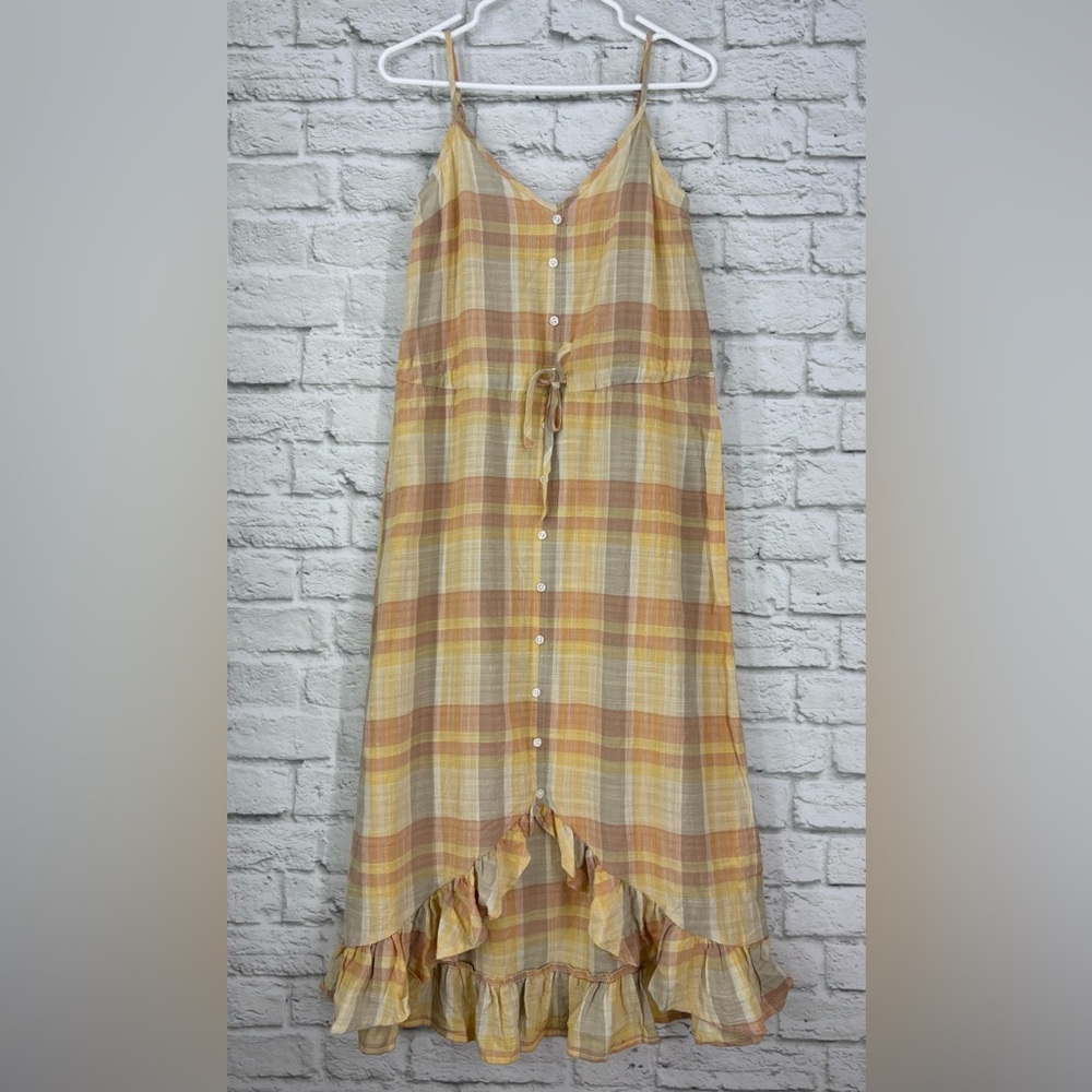 Thread & Supply Plaid‎ Sleevess Button Front Dress Small New